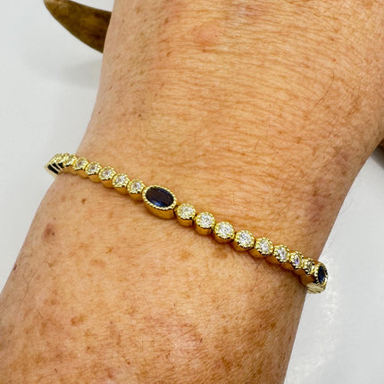 Vintage Blue Iolite CZ Bracelet Golden Sterling Silver 925