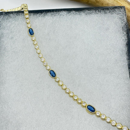 Vintage Blue Iolite CZ Bracelet Golden Sterling Silver 925