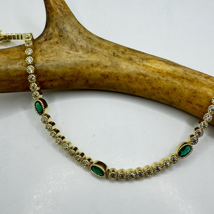 Vintage Green Chrome Diopside Golden 925 Sterling Silver Bracelet