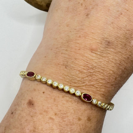 Vintage Silver Tennis Bracelet | Ruby Crystal Diamond Cubic Zirconia | Golden 925 Sterling Silver