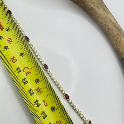 Vintage Silver Tennis Bracelet | Ruby Crystal Diamond Cubic Zirconia | Golden 925 Sterling Silver