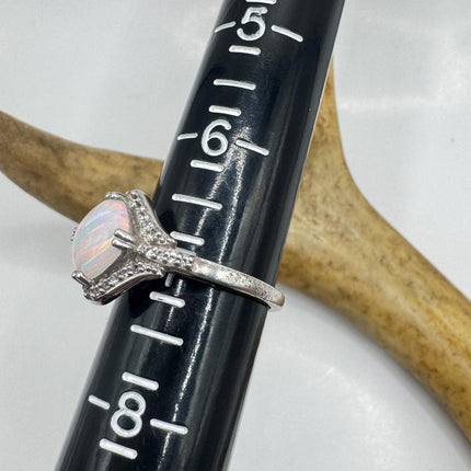 Vintage White Fire Opal 925 Sterling Silver Ring
