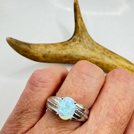 Vintage Fire Opal Ring 925 Sterling Silver