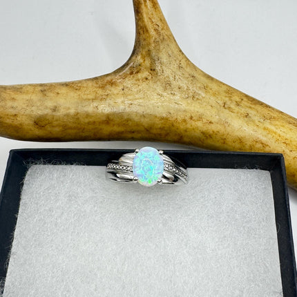Vintage Fire Opal Ring 925 Sterling Silver