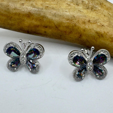 Vintage Butterfly Blue Mystic Topaz Stud Earrings 925 Sterling Silver