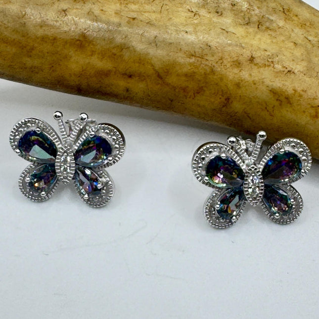 Vintage Butterfly Blue Mystic Topaz Stud Earrings 925 Sterling Silver