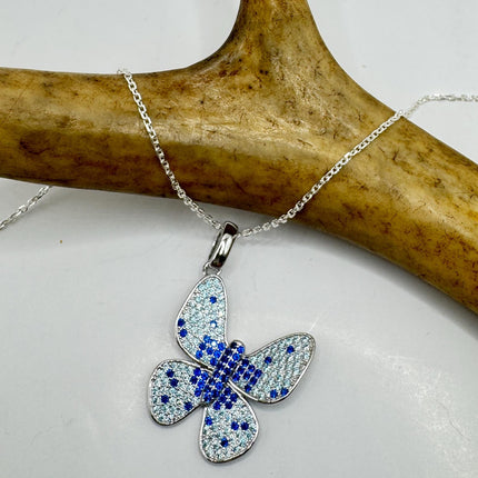 Vintage Blue Topaz Iolite Butterfly Necklace Sterling Silver Minimalist Chain