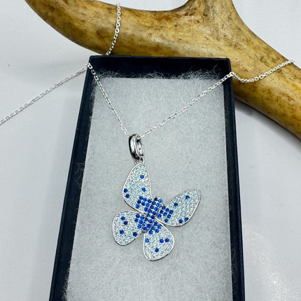 Vintage Blue Topaz Iolite Butterfly Necklace Sterling Silver Minimalist Chain