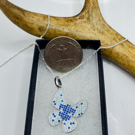 Vintage Blue Topaz Iolite Butterfly Necklace Sterling Silver Minimalist Chain