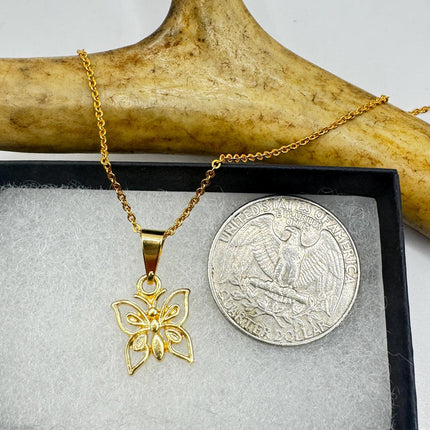 Butterfly Necklace: Vintage Gold Filled Pendant