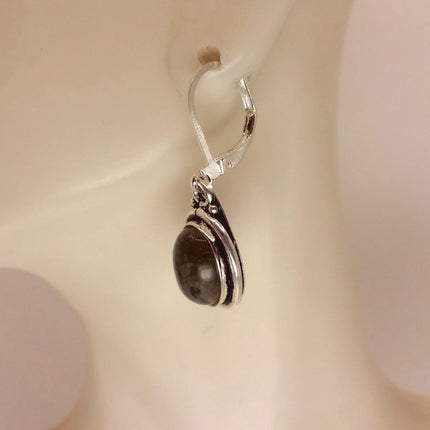 Vintage Labradorite Dangle Earrings Sterling Silver Design Statement Leverbacks