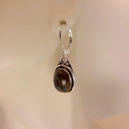 Vintage Labradorite Dangle Earrings Sterling Silver Design Statement Leverbacks