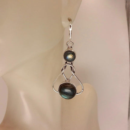 Vintage Labradorite Dangle Earrings Sterling Silver Leverbacks