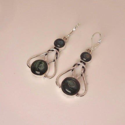 Vintage Labradorite Dangle Earrings Sterling Silver Leverbacks