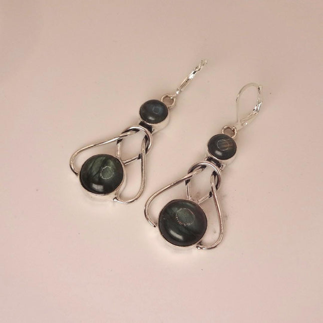 Vintage Labradorite Dangle Earrings Sterling Silver Leverbacks