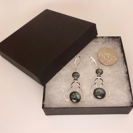 Vintage Labradorite Dangle Earrings Sterling Silver Leverbacks