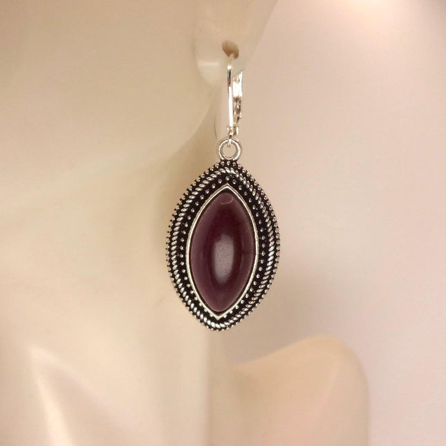 Vintage Red Garnet 925 Sterling Silver Lever Back Earrings