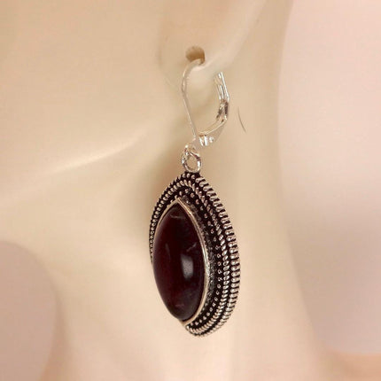 Vintage Red Garnet 925 Sterling Silver Lever Back Earrings