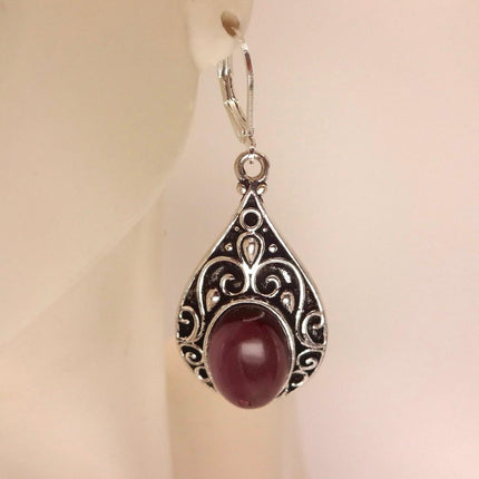 Vintage Red Garnet 925 Sterling Silver Lever Back Earrings