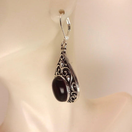 Vintage Red Garnet 925 Sterling Silver Lever Back Earrings