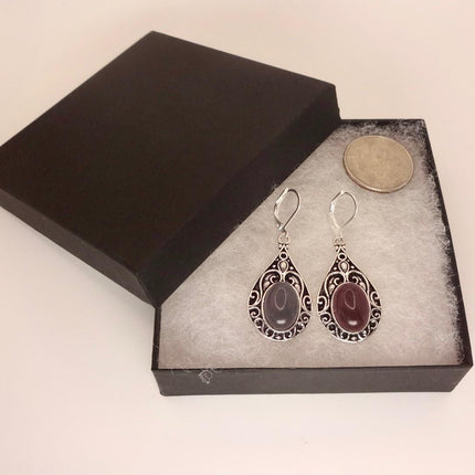 Vintage Red Garnet 925 Sterling Silver Lever Back Earrings
