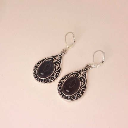 Vintage Red Garnet 925 Sterling Silver Lever Back Earrings