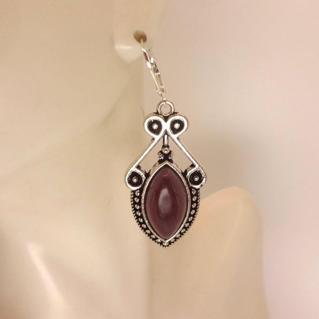 Vintage Red Garnet 925 Sterling Silver Lever Back Earrings