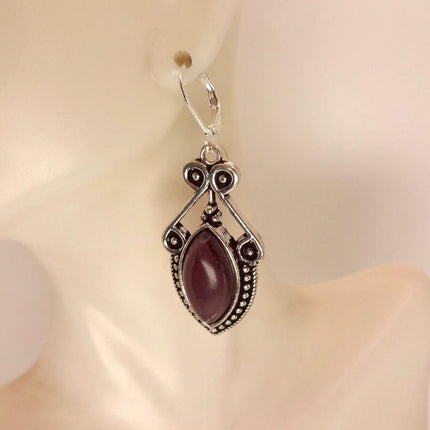 Vintage Red Garnet 925 Sterling Silver Lever Back Earrings