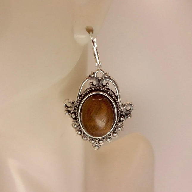 Vintage Tigers Eye Dangle Earrings Sterling Silver Leverbacks