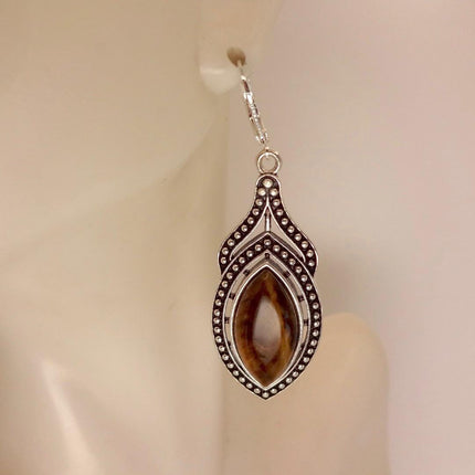 Vintage Tigers Eye Dangle Earrings Sterling Silver Leverbacks