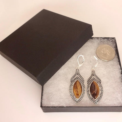 Vintage Tigers Eye Dangle Earrings Sterling Silver Leverbacks