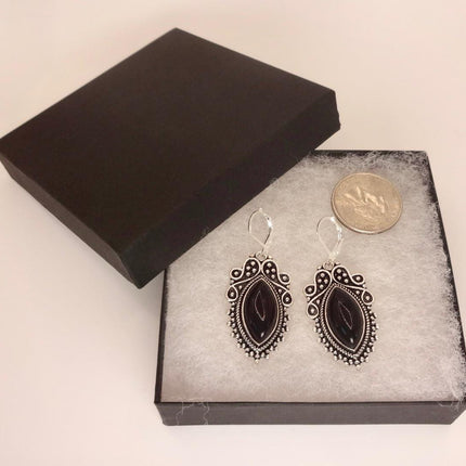 Vintage Black Onyx Dangle Earrings Sterling Silver Leverbacks