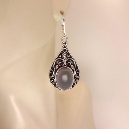 Vintage Purple Amethyst Dangle Earrings Sterling Silver Lever backs