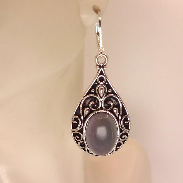 Vintage Purple Amethyst Dangle Earrings Sterling Silver Lever backs