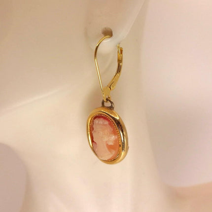 Vintage GF Cameo Leverback Earrings - Delicate Gold Design for Everyday Wear