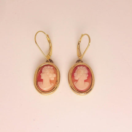 Vintage GF Cameo Leverback Earrings - Delicate Gold Design for Everyday Wear