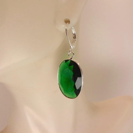 Vintage Green Glass Silver Earrings | 925 sterling Silver Lever Backs