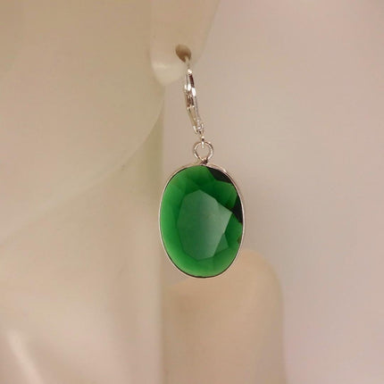 Vintage Green Glass Silver Earrings | 925 sterling Silver Lever Backs
