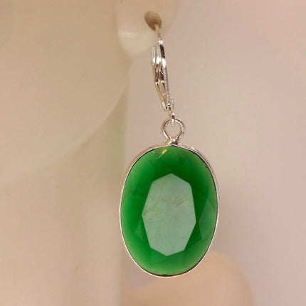 Vintage Green Glass Silver Earrings | 925 sterling Silver Lever Backs