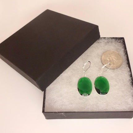 Vintage Green Glass Silver Earrings | 925 sterling Silver Lever Backs