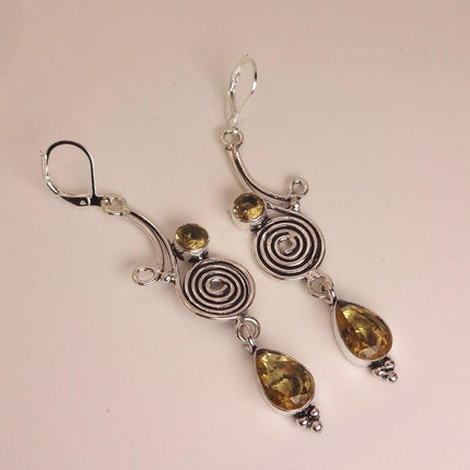 Vintage Yellow Citrine Silver Chandelier Drop Earrings | 925 sterling Silver Lever Backs