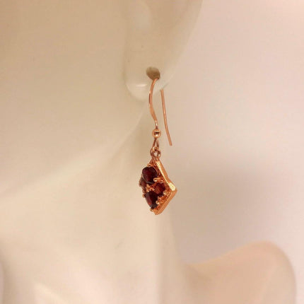 Vintage Garnet Dangle Earrings: Rose Gold 925 Sterling Silver January Birthstone