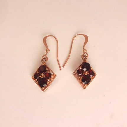 Vintage Garnet Dangle Earrings: Rose Gold 925 Sterling Silver January Birthstone
