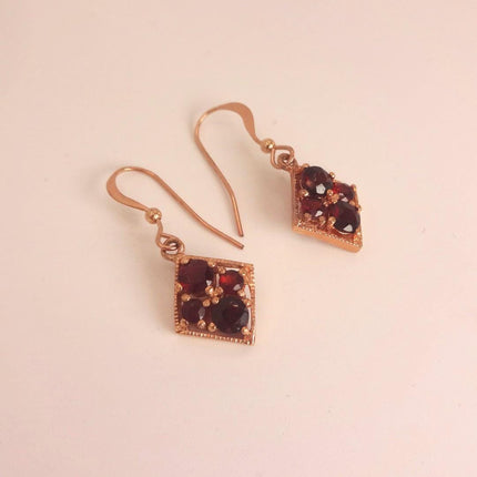 Vintage Garnet Dangle Earrings: Rose Gold 925 Sterling Silver January Birthstone