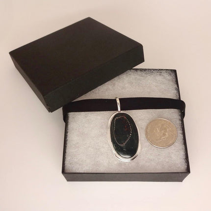 Vintage Green Bloodstone Choker Necklace - Bronze and Silver Finish Black Velvet Ribbon Design