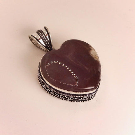 Vintage Agate Heart Choker Necklace - Bronze and Silver Finish Black Velvet Ribbon Design