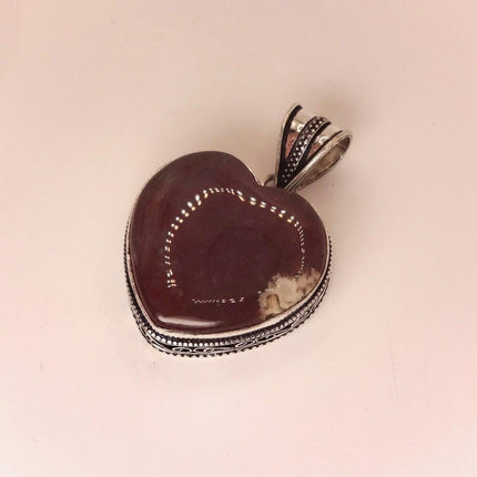 Vintage Agate Heart Choker Necklace - Bronze and Silver Finish Black Velvet Ribbon Design