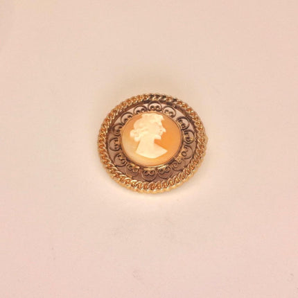 Vintage Carved Shell Cameo Brooch Pin: Gold Filled, Black Velvet Choker