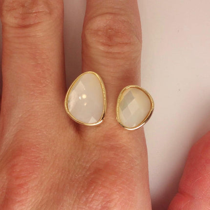 Vintage Mother of Pearl Ring – Gold & Sterling Silver – Adjustable Size