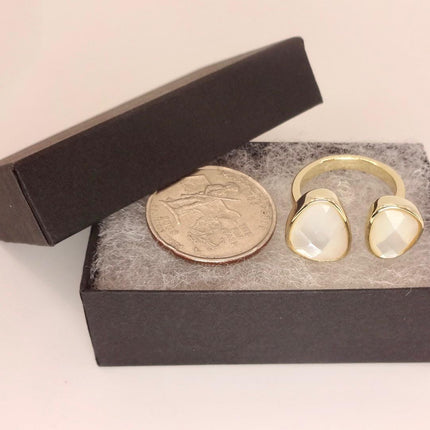 Vintage Mother of Pearl Ring – Gold & Sterling Silver – Adjustable Size